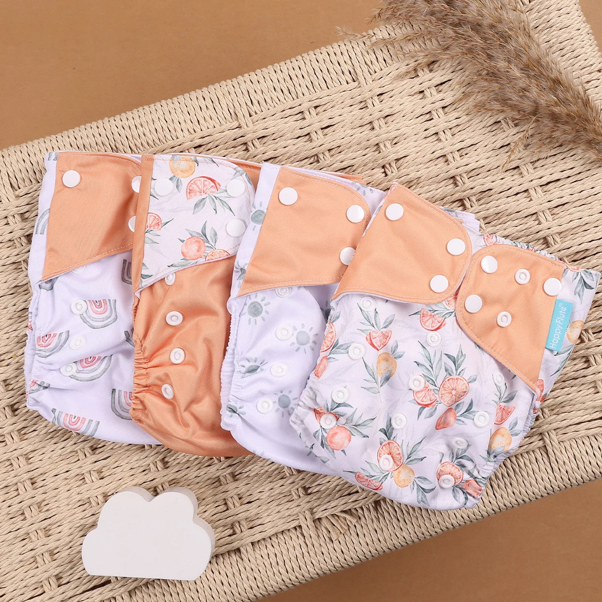 Happyflute 4Pcs/Set Eco-Friendly Reusable Baby Cloth Diapers Unisex 0-1Y Polyester Nappies Suitable for 3-15 Kg Weight