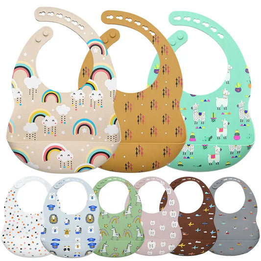 Personalized Silicone Baby Bibs Adjustable Collapsible Food-Grade Toddler Bibs Unisex Children's Dining Accessories