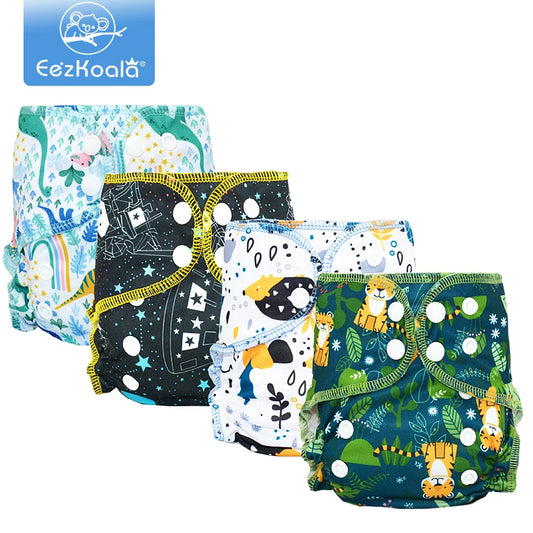 EezKoala Newborn Baby Diapers Organic Cotton Waterproof PUL Tiny AIO Cloth Nappy with Colorful Binding Fit 3-6KG Unisex