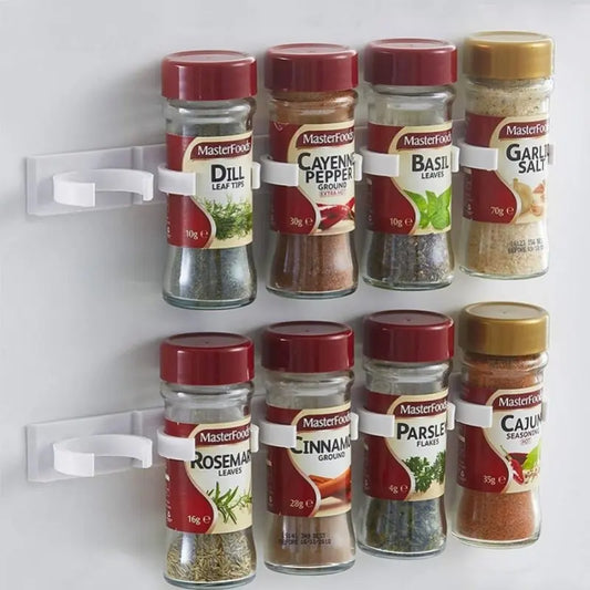 2pcs Grey Plastic Kitchen Jar Rack Wall-Mounted Adhesive Seasoning Bottles Holder Spice Bottle Holder