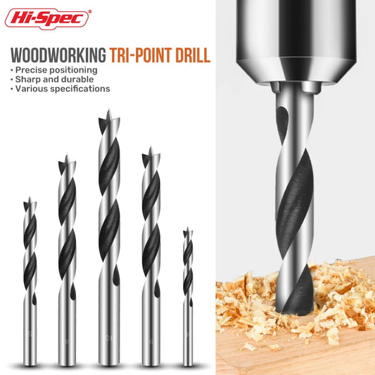Hi-Spec 8pc Three-tip Woodworking Drill 3~10mm Tri-Point Drill Bits Kit High Speed Steel Hole Opener Cutter Metal Wood Tools