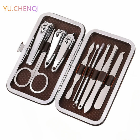 10-Piece Stainless Steel Manicure & Pedicure Tool Set with Leather Case