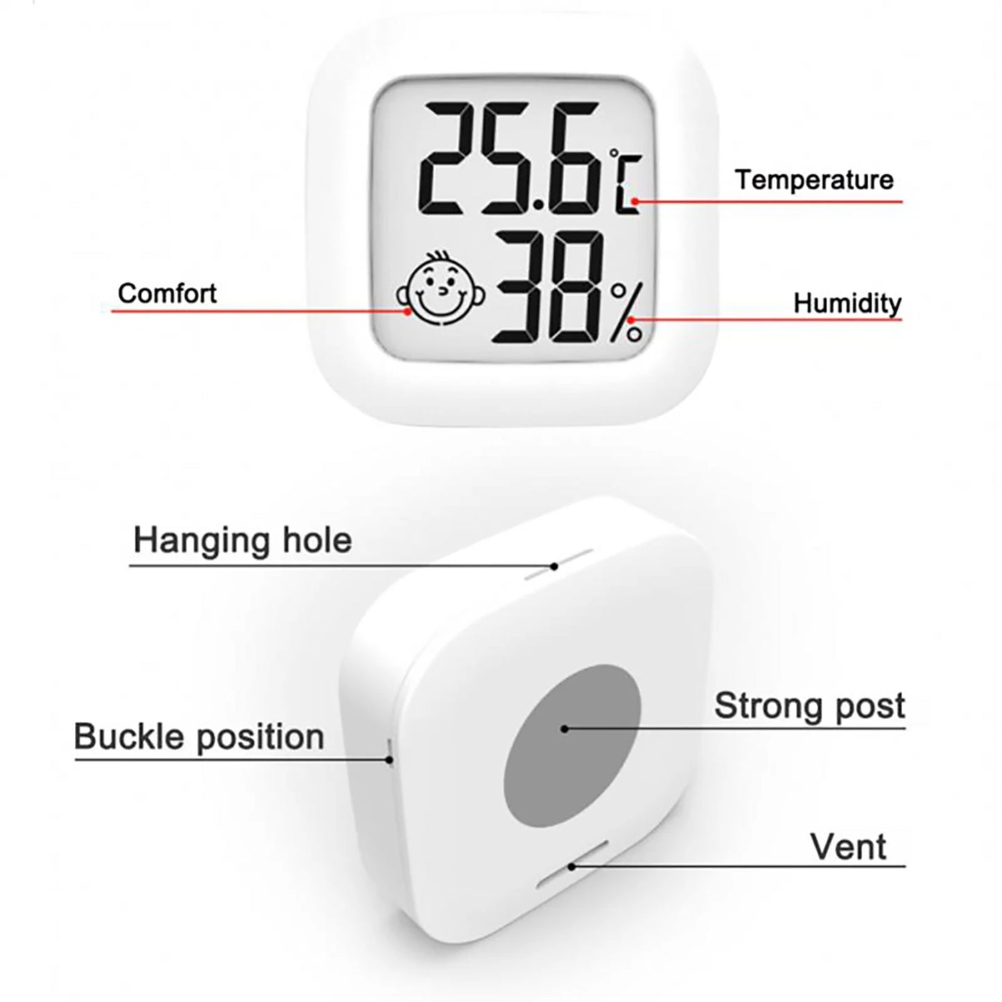 Thermometer Hygrometer Mini Weather Station Thermo-Hygrometer Built-in 2032 Button Battery Temperature Tester Gauge