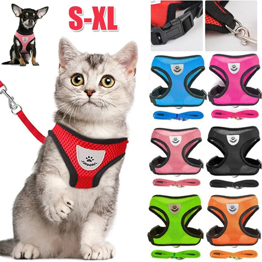 Adjustable Cat & Dog Harness with Leash, Breathable Mesh, Reflective