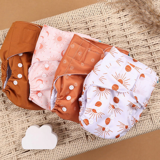 Happyflute 4Pcs/Set Eco-Friendly Reusable Baby Cloth Diapers Unisex 0-1Y Polyester Nappies Suitable for 3-15 Kg Weight