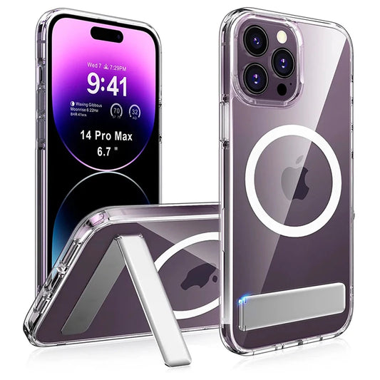 Magnetic Clear Phone Case for Magsafe, Kickstand for iPhone 14 Pro Max 13 12 11 Mini 15 Plus Shockproof